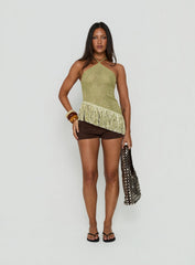 Masina Arrowneck Fringe Detail Top Green
