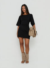 Enzia Raglan Lace Up Mini Dress Black
