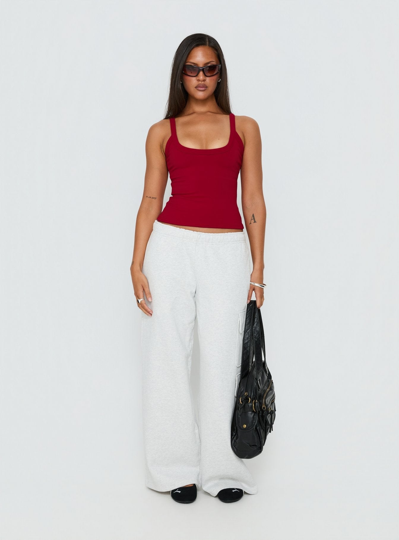Kasper Cinched Longline Tank Top Wine