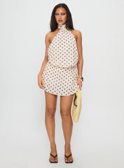 Natalea High Neck Romper Cream / Brown Polka