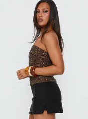Zohara Sequin Strapless Top Brown