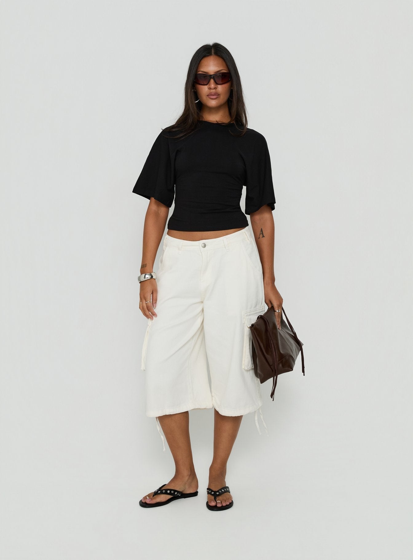 Nakota V Neck Cinched Tee Black