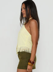 Junaya Arrowneck Fringe Detail Top Lemon