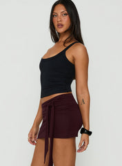 Eldric Tie Waist Micro Skirt Aubergine