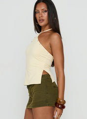 Eiva Arrowneck Button Detail Top Lemon