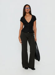 Alexandrea Plunge Button Up Top Black