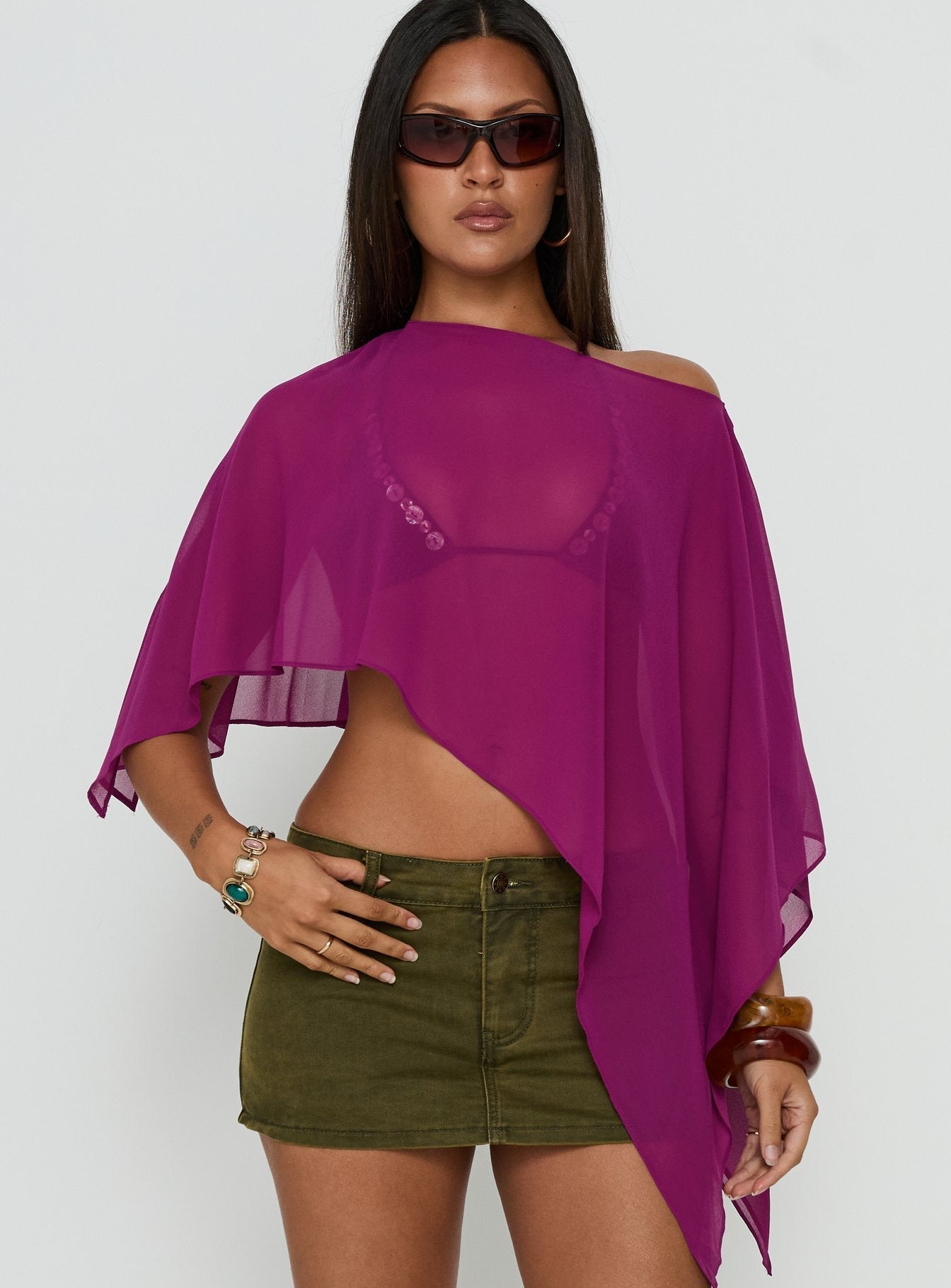 Mairelle Sheer Poncho Plum