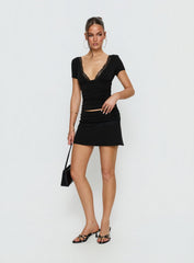 Amia Lace V Neck Top Black