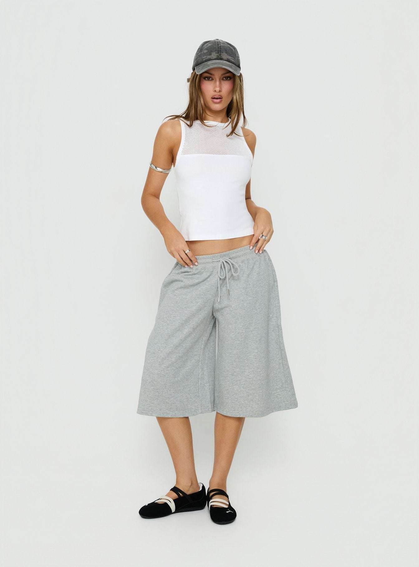 Sondra Boatneck Sheer Panel Tank Top White