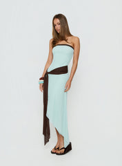 Esperina Strapless Asymmetrical Midi Dress Jelly Mint / Brown