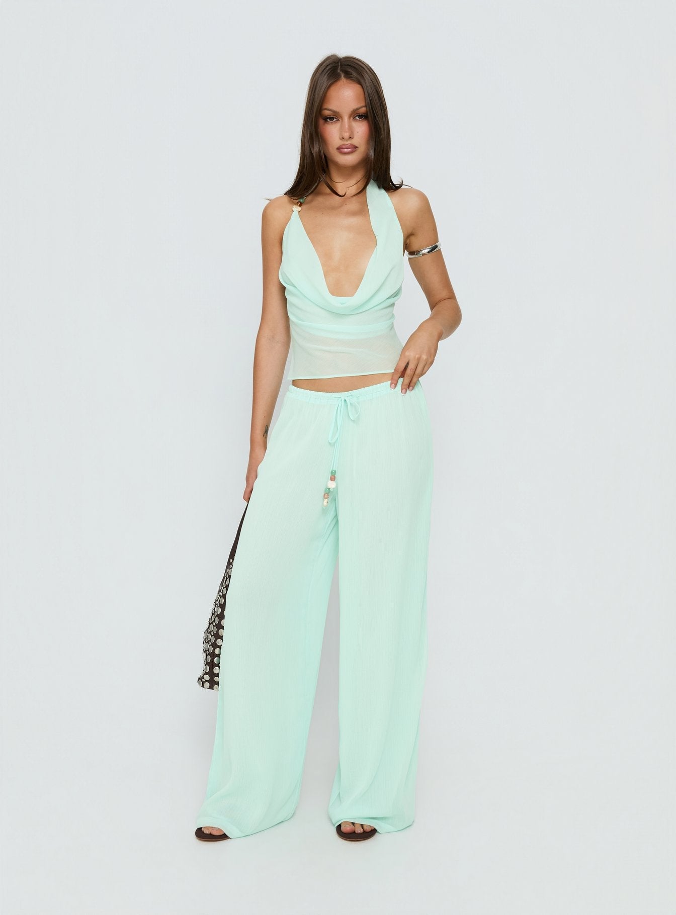 Distinction Halter Chiffon Top Aqua