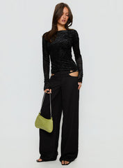Vila Lettuce Trim Long Sleeve Top Black Zebra