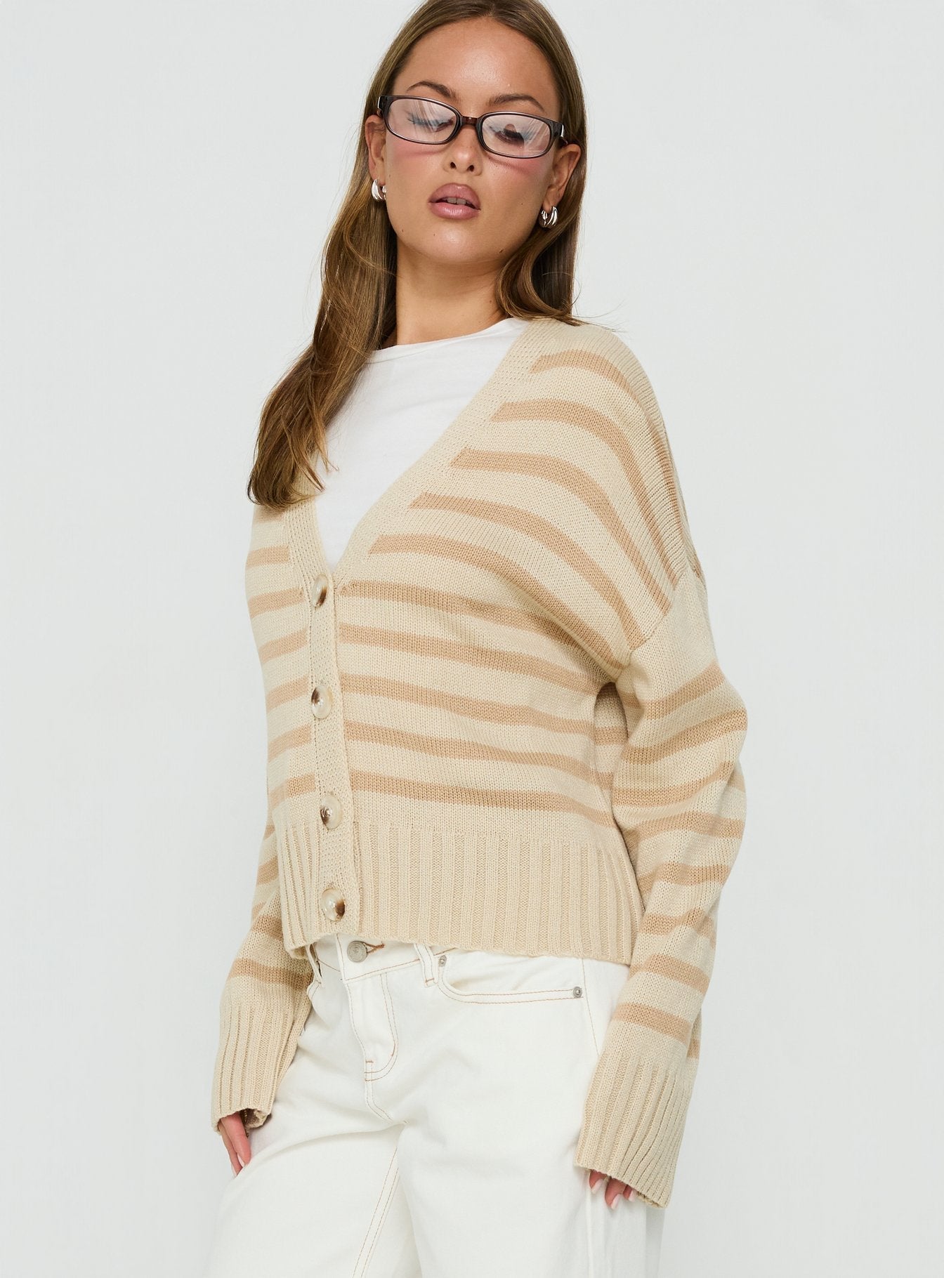 Karlson Striped Cardigan Beige Stripe