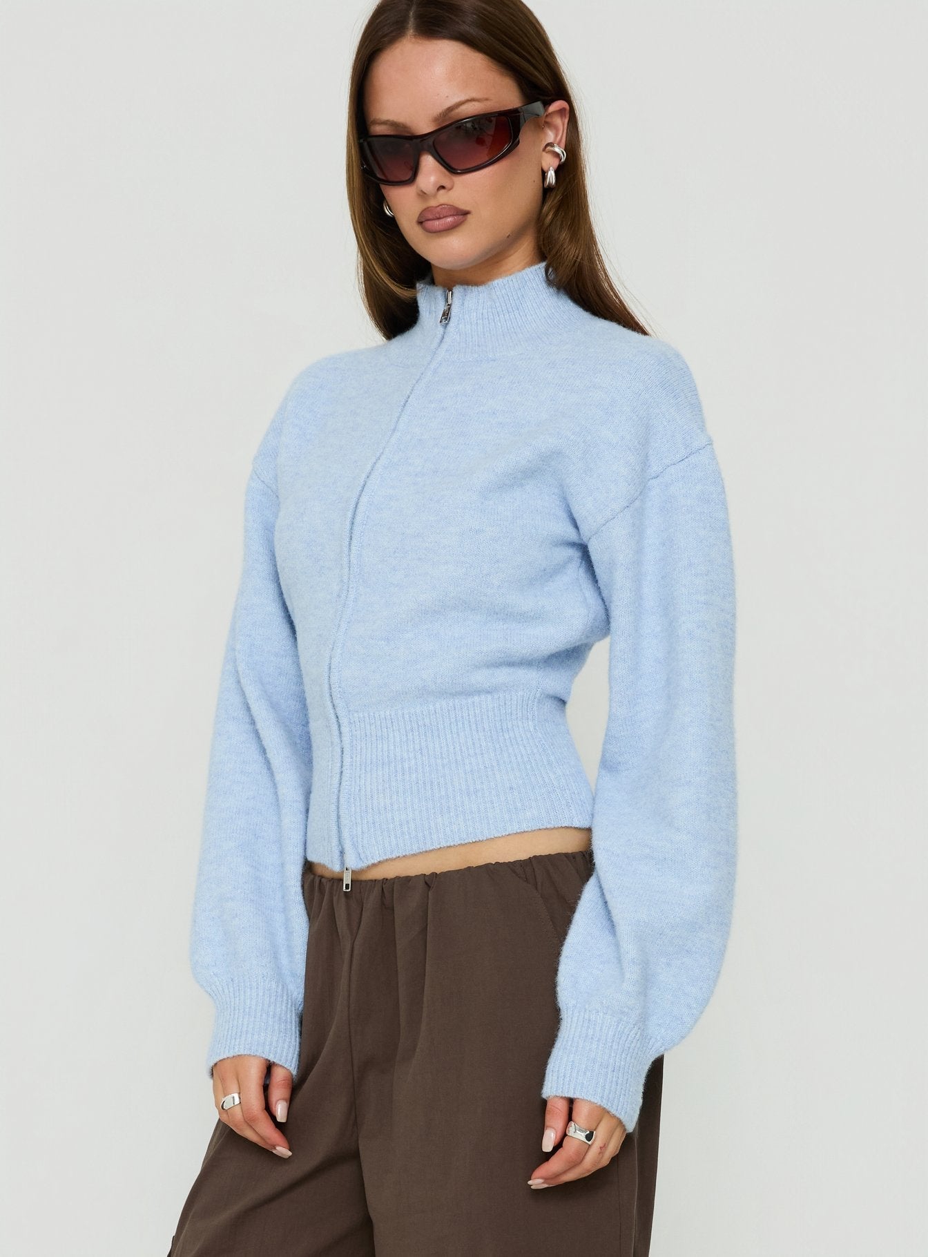 Agneta Zip Through Funnel Neck Sweater Blue