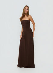 Ophal Strapless Drop Waist Maxi Dress Brown
