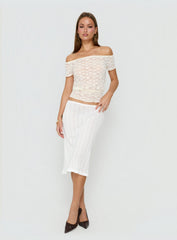 Korrine Off Shoulder Short Sleeve Lace Top Cream