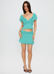 Pappilion Asymmetrical Mini Skirt Aqua