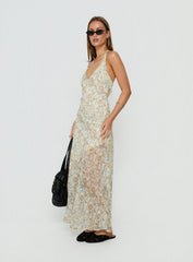 Noemi Halter Low Back Maxi Dress Cream Paisley