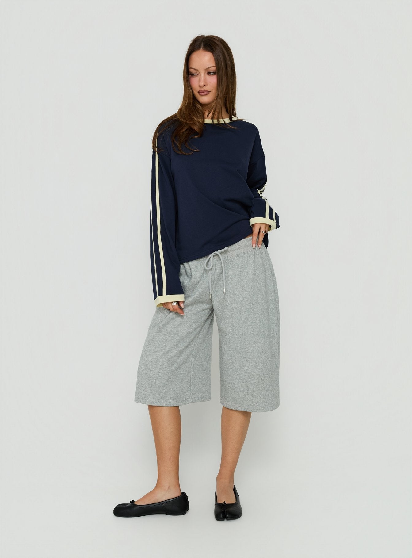 Settle Down Long Sleeve Contrast Top Navy / Yellow Stripe