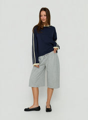 Settle Down Long Sleeve Contrast Top Navy / Yellow Stripe