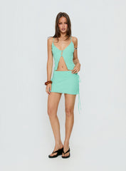 Kosmas Ruched Tie Side Mini Skirt Turquoise