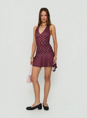 Mariellen Halter Mini Dress Plum Polka Dot