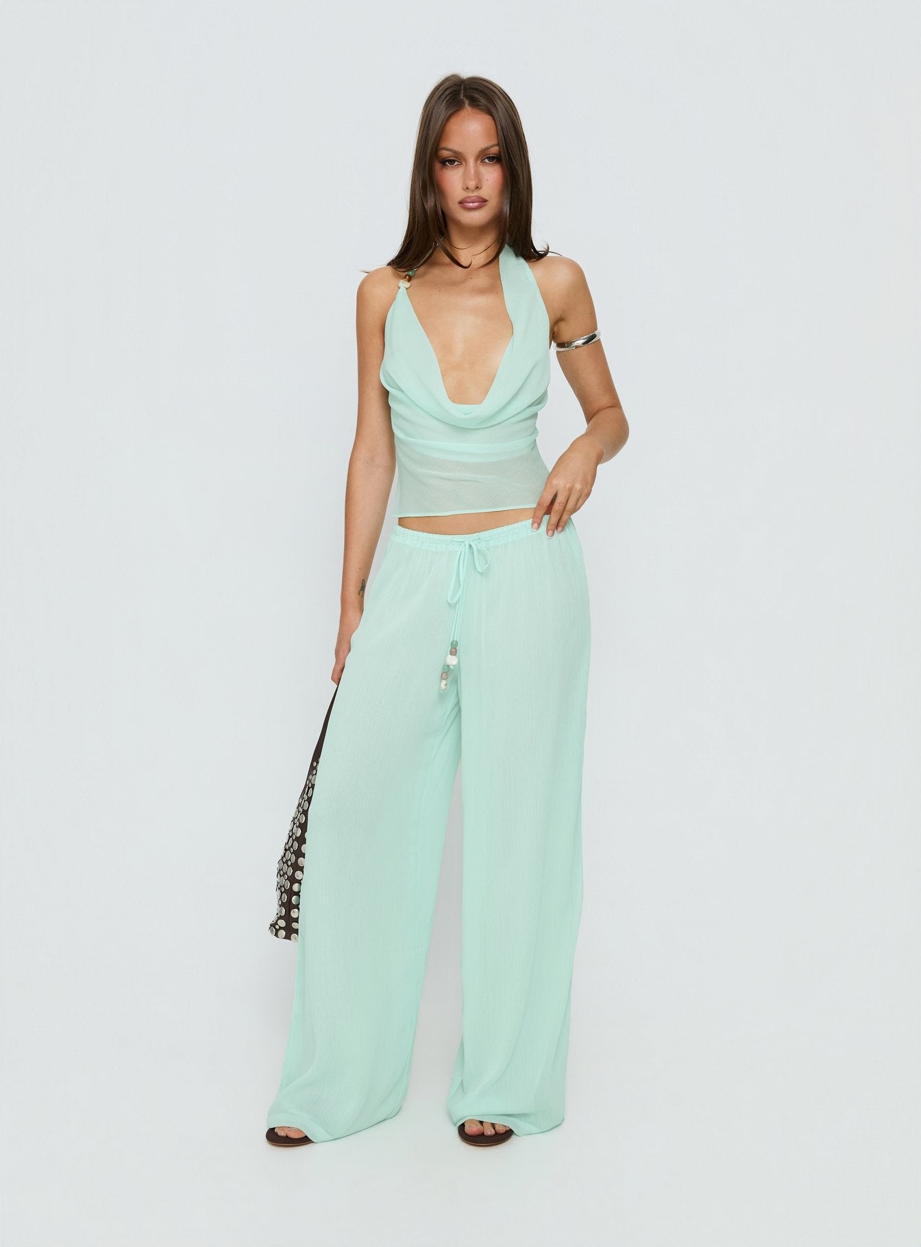 Distinction Chiffon Pants Aqua