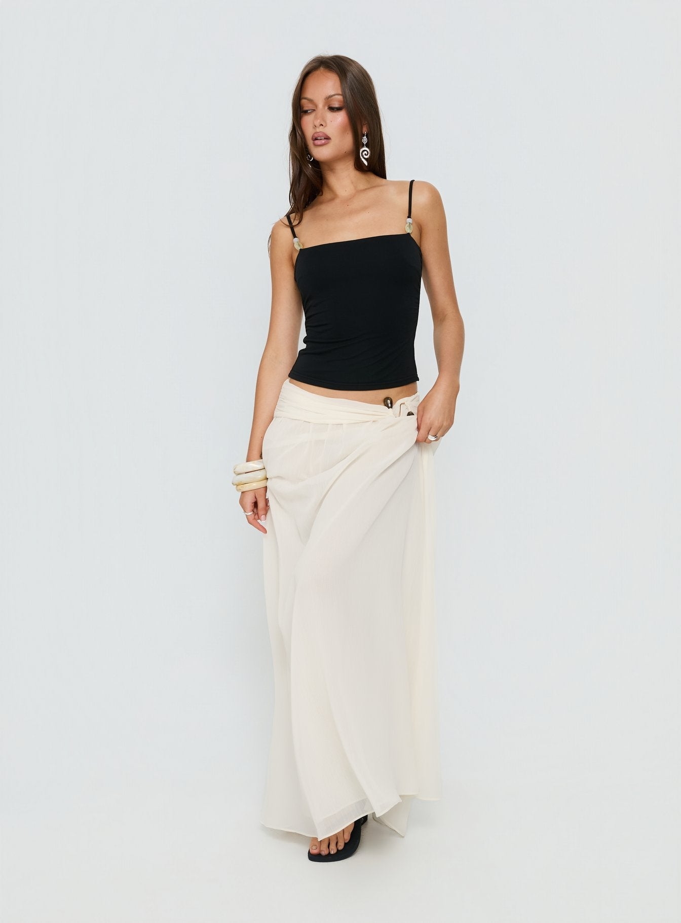 Kaledia Chiffon Draped Maxi Skirt Cream