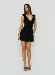 Fawnia Frill Ruched Mini Dress Black