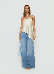 Keevah Strapless Satin Asymmetrical Top Lemon