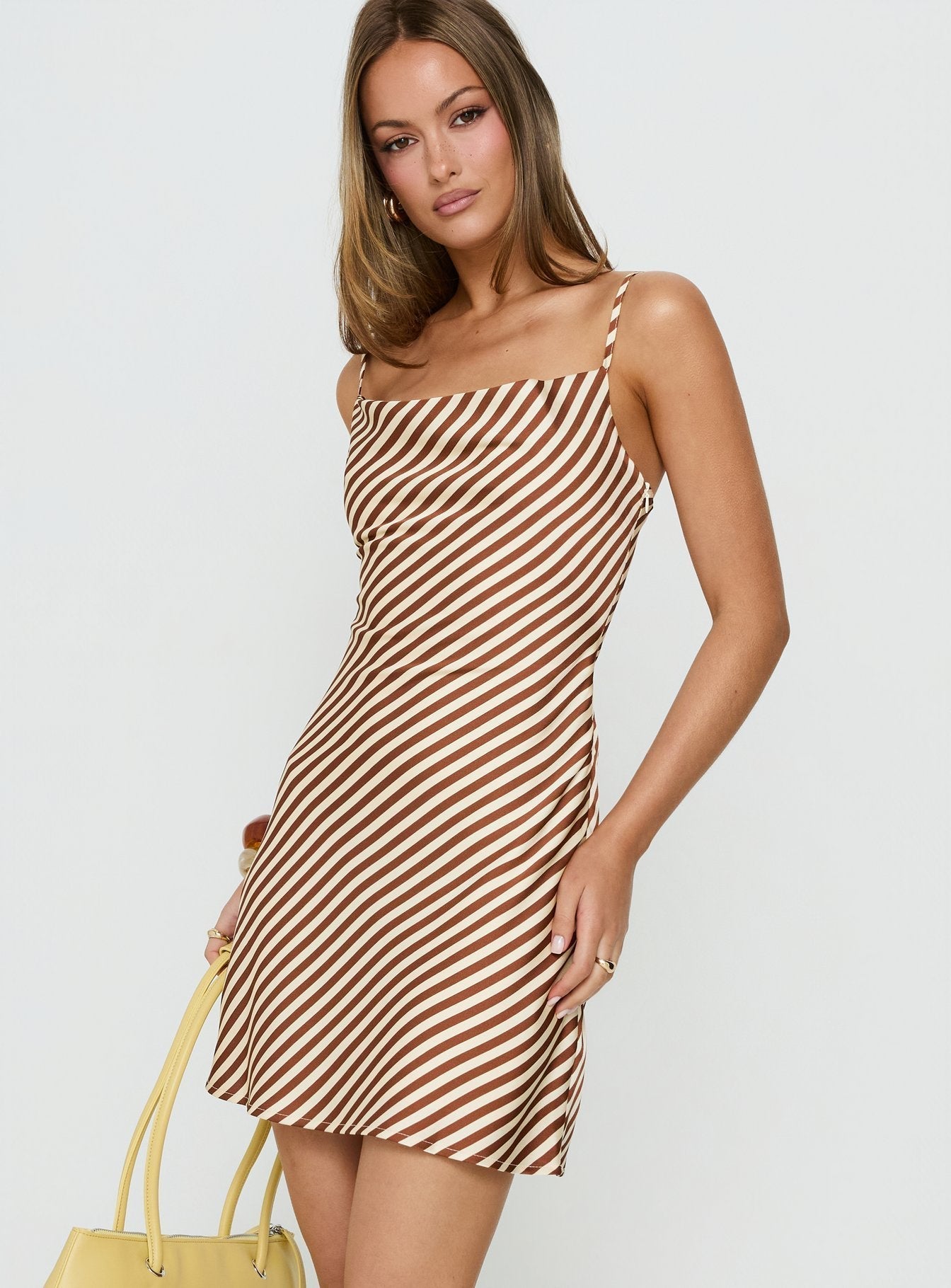 Mylla Cowl Neck Mini Dress Brown Stripe