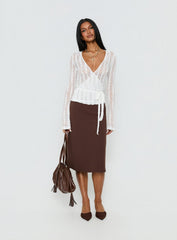 Melara Lace Long Sleeve Wrap Top White