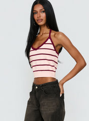 Is It True Halter Neck Top Pink / Burgundy Stripe