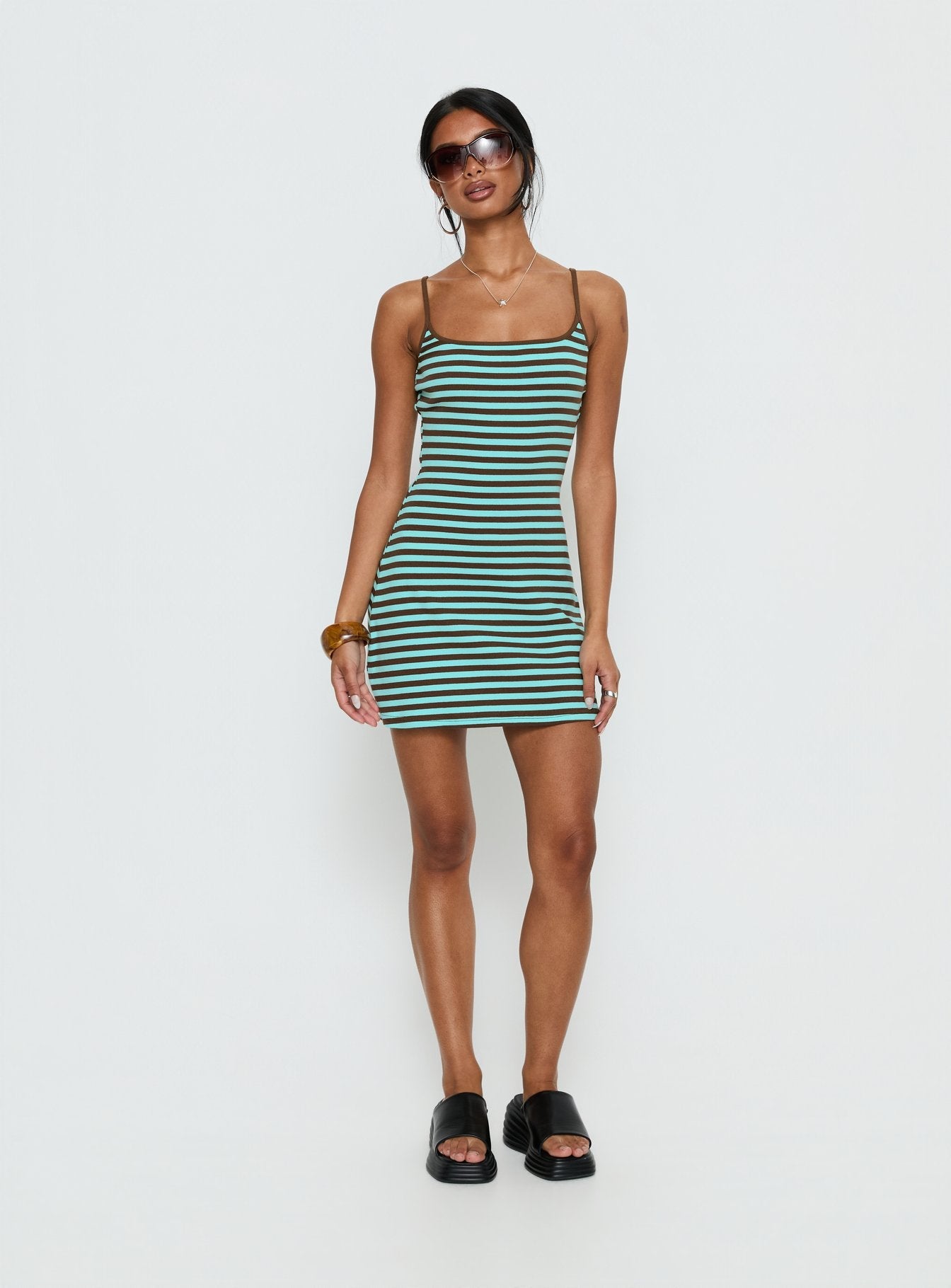 Rydar Scoop Mini Dress Blue / Chocolate Stripe