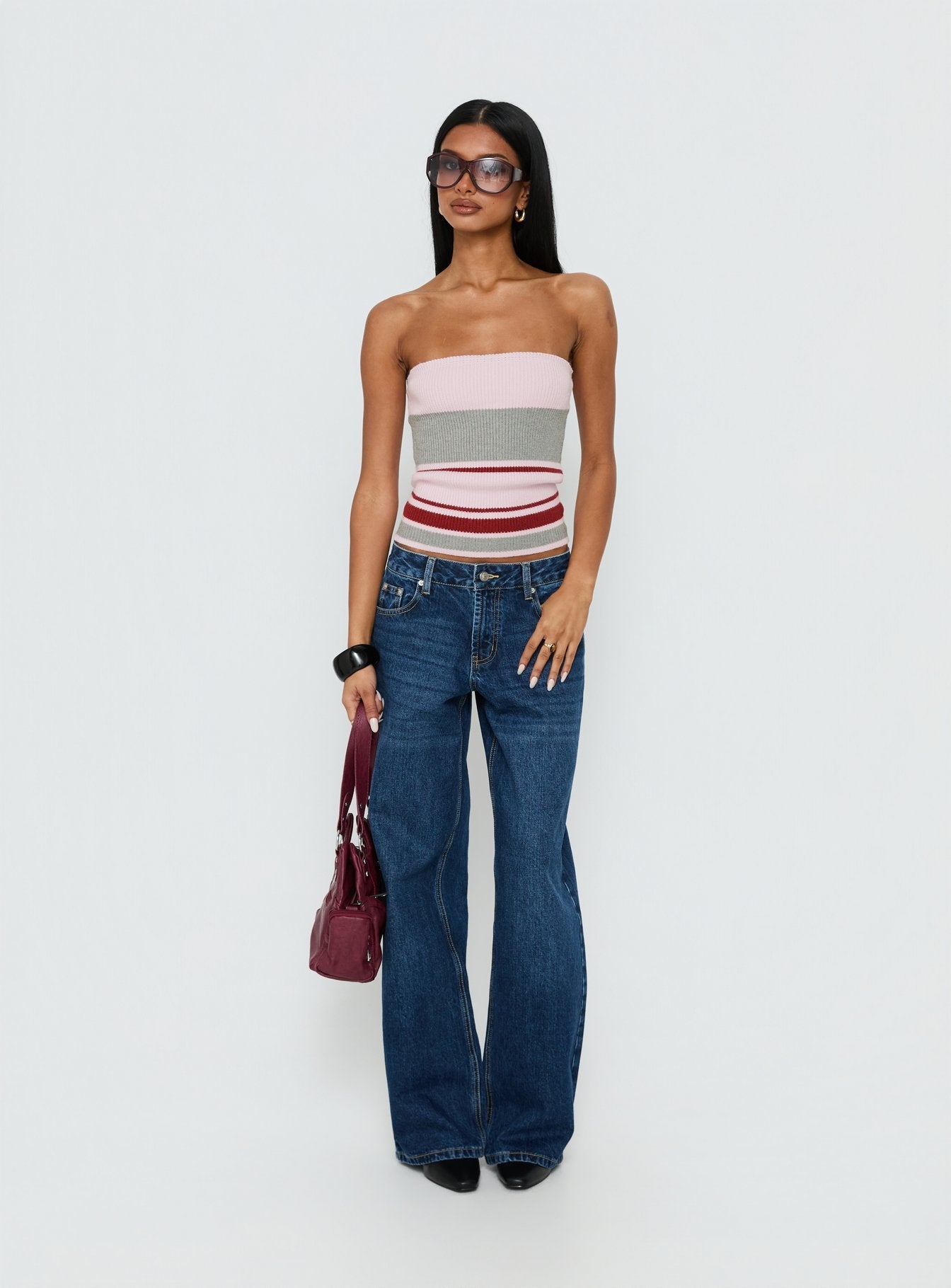 In The Mirror Strapless Top Pink Stripe