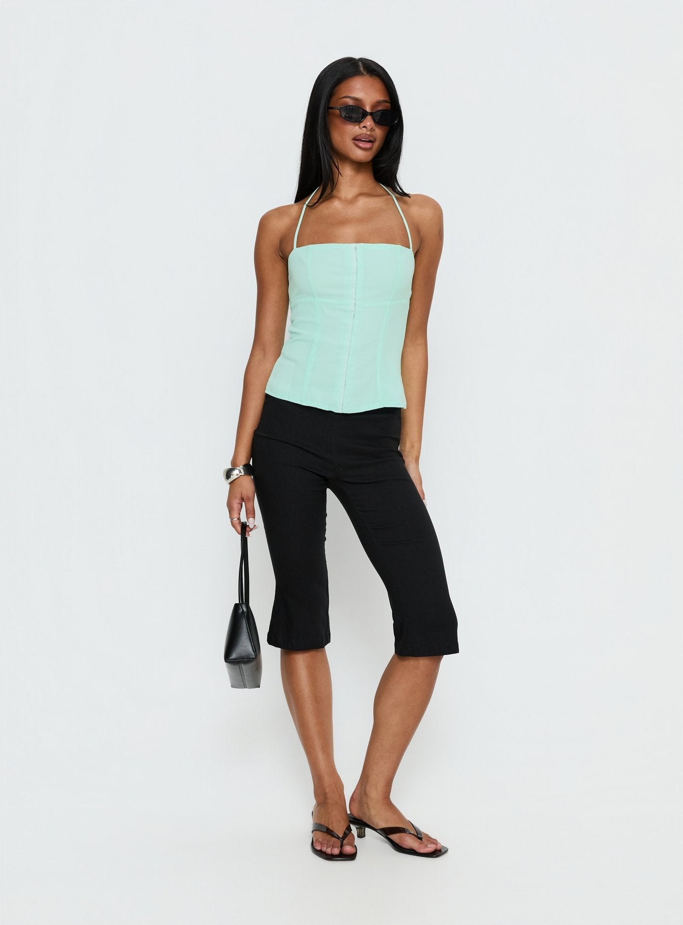 Delamere Tie Neck Top Aqua