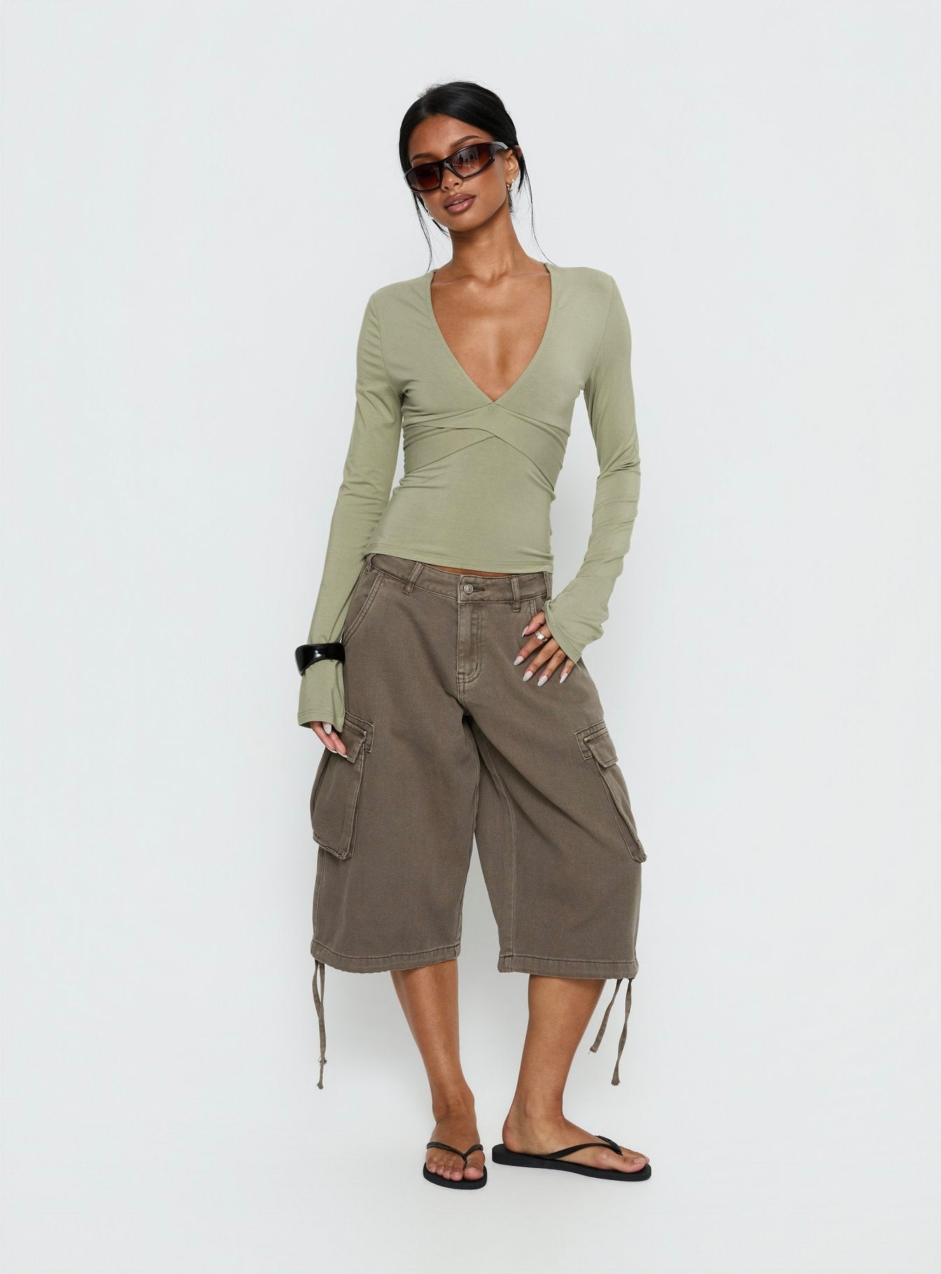 Madelon Long Sleeve Wrap Top Sage