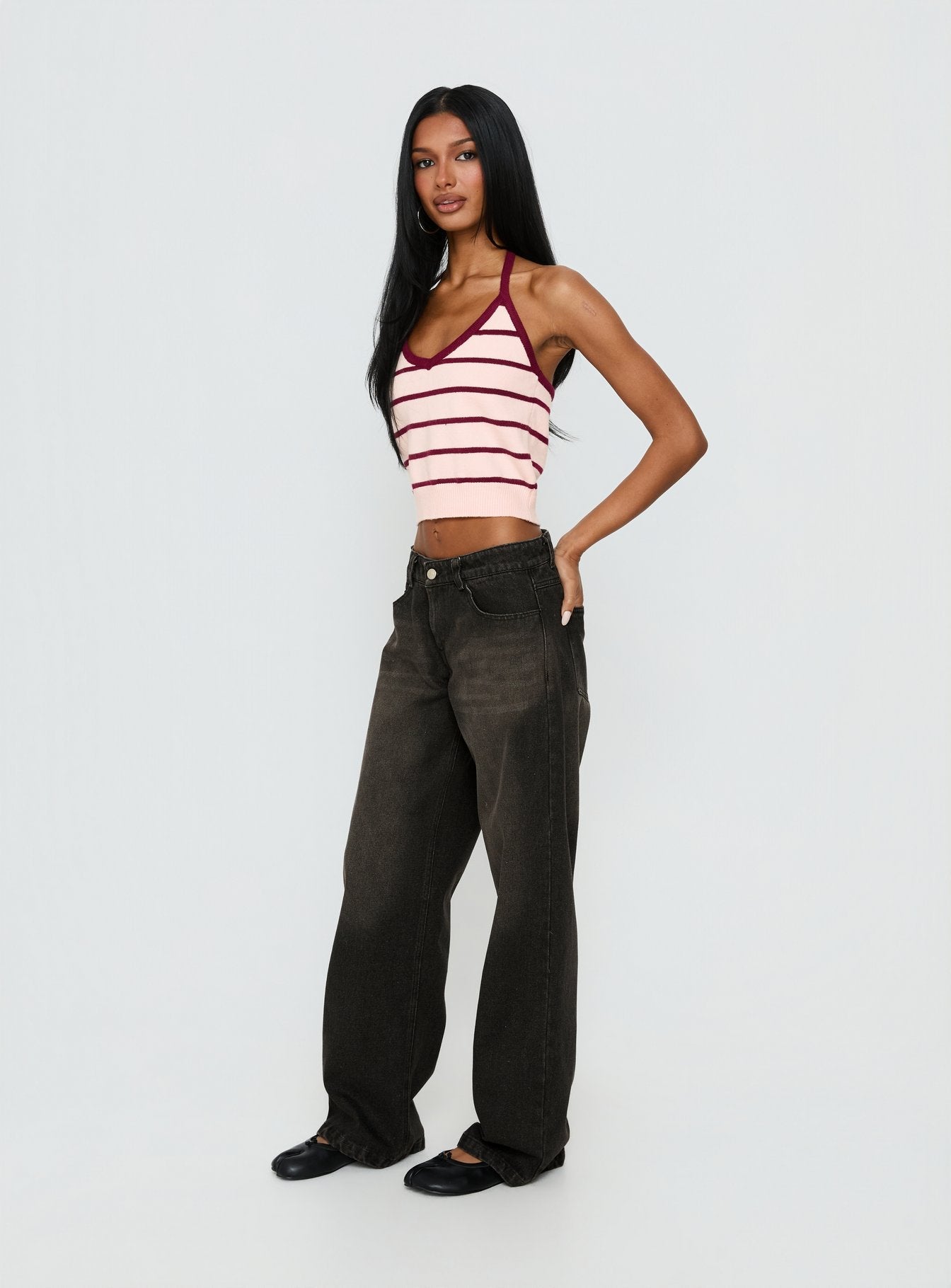 Korinne Low Rise Baggy Jeans Washed Charcoal