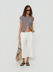 Margherite Asymmetrical Button Detail Short Sleeve Top Grey Stripe