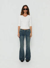 Clynee Ultra Low Rise Bootleg Jeans Dirty Blue