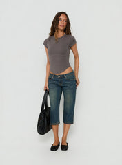 Ceilea Ultra Low Rise Denim Capri Pants Dirty Blue