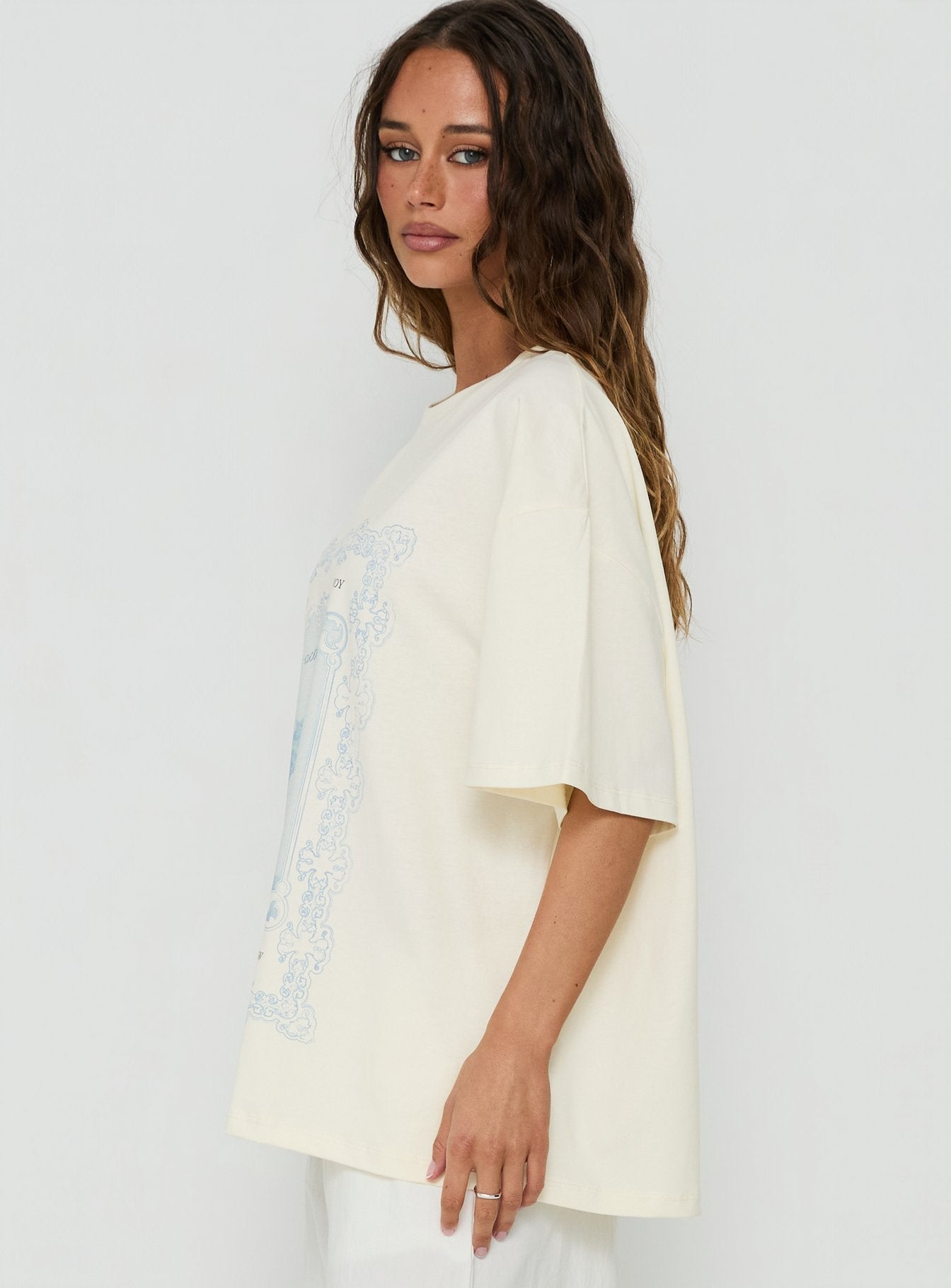 Soft Launch Stamp Oversized Graphic Tee Cream