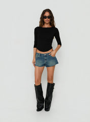 Milania Ultra Low Rise Mini Denim Shorts Vintage Dirty Blue