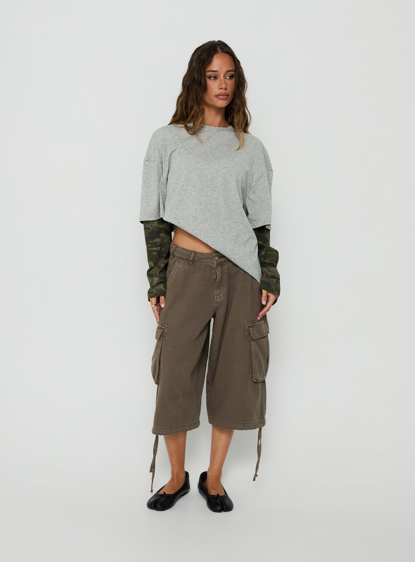 Ryann Long Sleeve Layered Top Grey / Camo