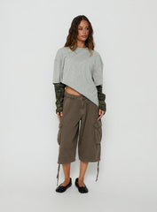 Ryann Long Sleeve Layered Top Grey / Camo