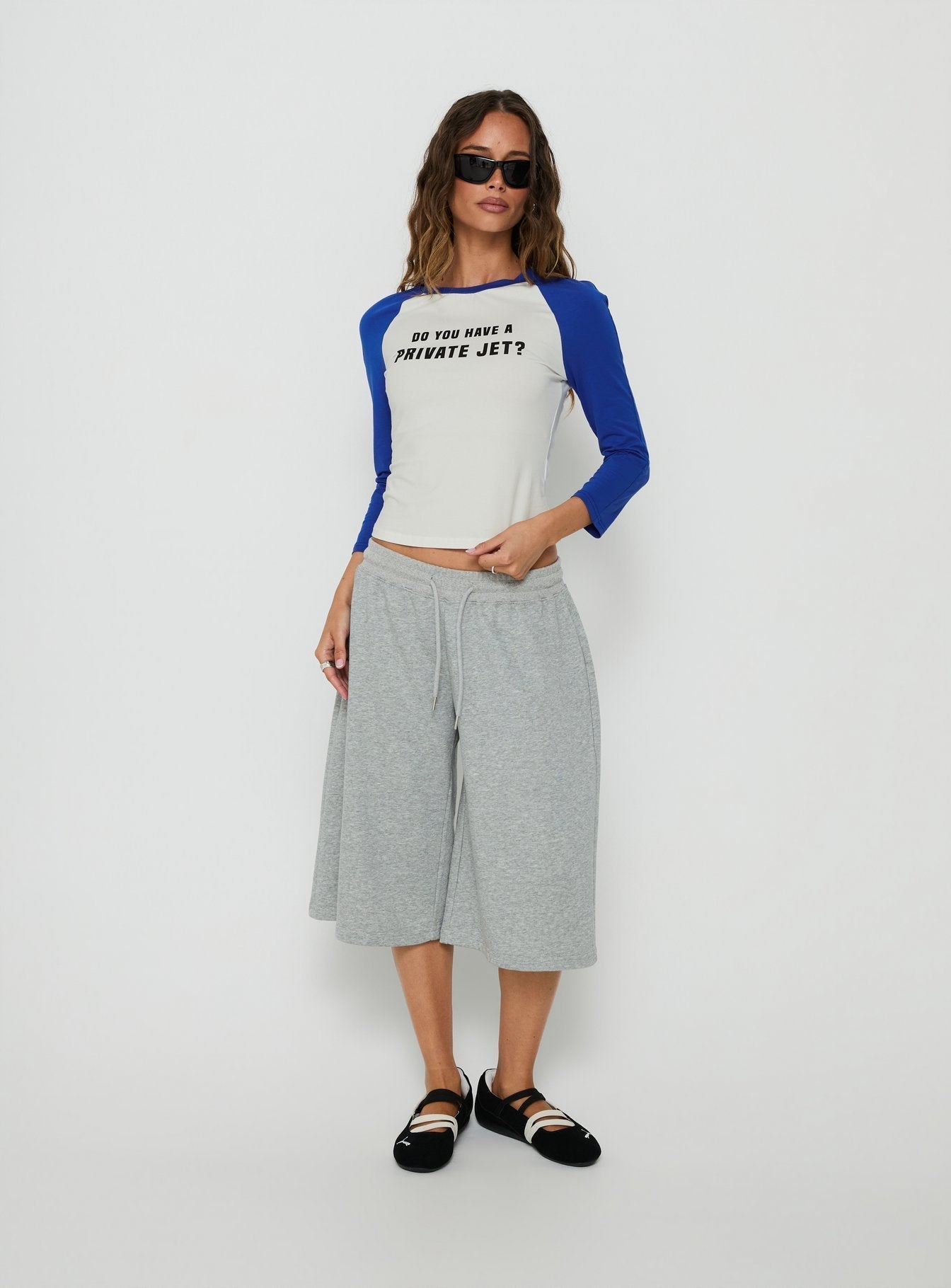 Jet Style Long Sleeve Graphic Raglan Top Blue / White