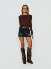 Barracuda Applique Denim Mini Skirt Grunge Wash