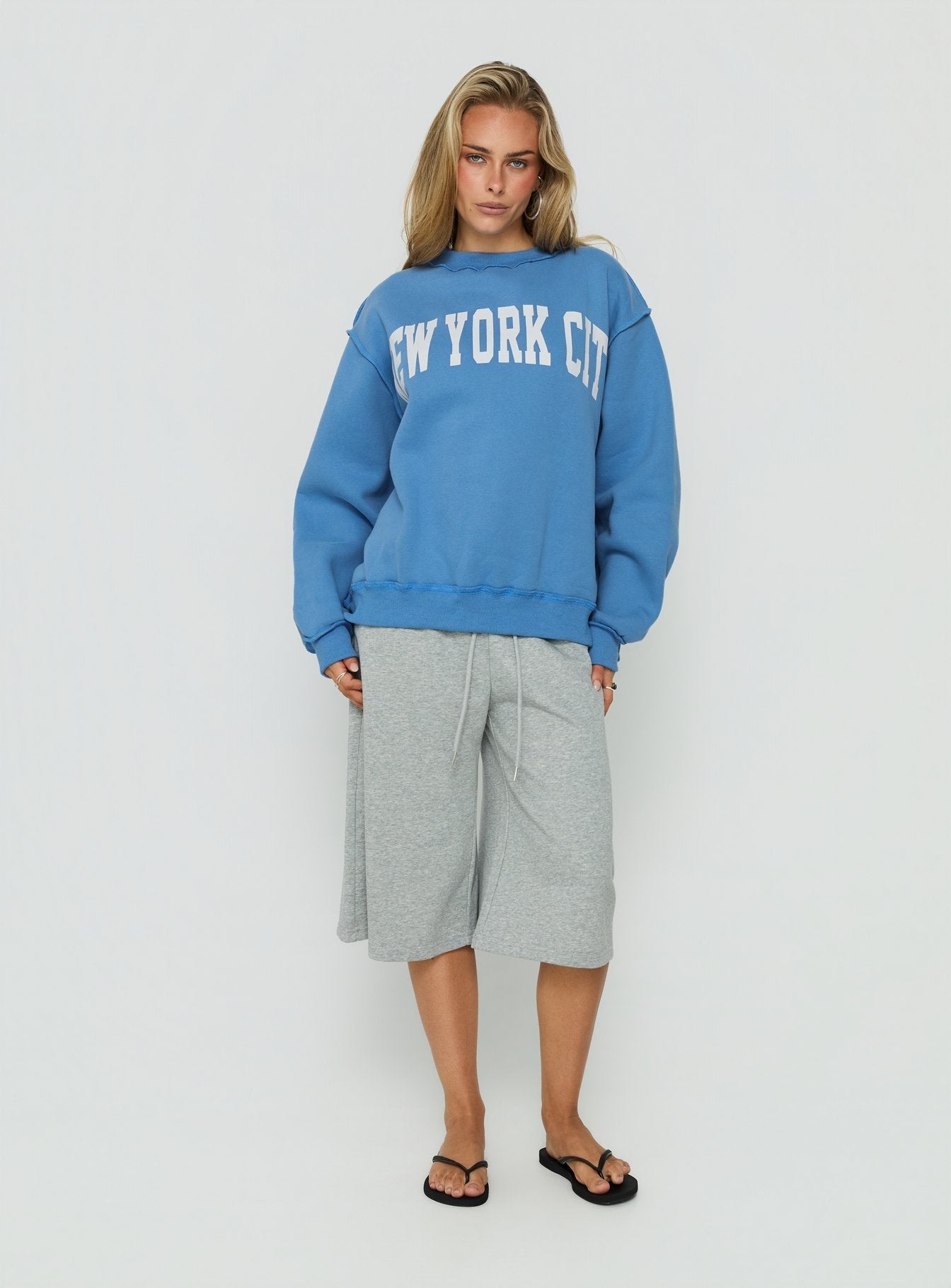 When In New York City Oversized Jumper Blue