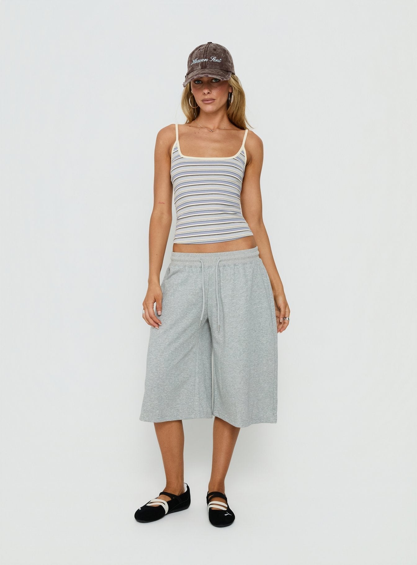 Giya Contrast Trim Cami Top Blue Stripe