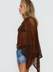 Skylor Sheer Off Shoulder Poncho Brown